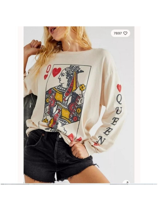 Daydreamer Tops - Daydreamer Queen Card Graphic Long Sleeve Tee XL Beige Made in USA Cotton